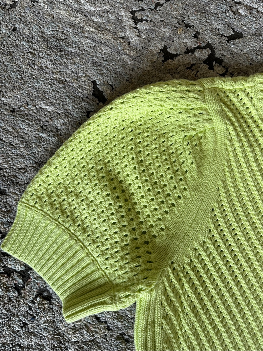 CAbi Short-Sleeve Crewneck Sweater in Neon Lime - Picture 3 of 6